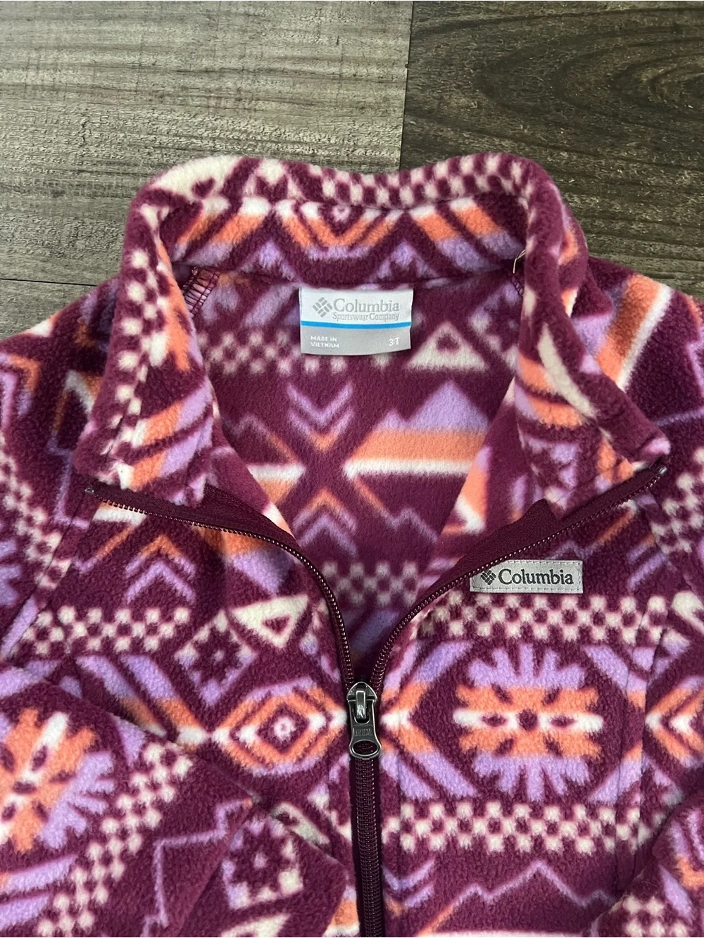 Columbia Girls' Purple, Pink & Orange Geometric Fleece Zip Jacket
